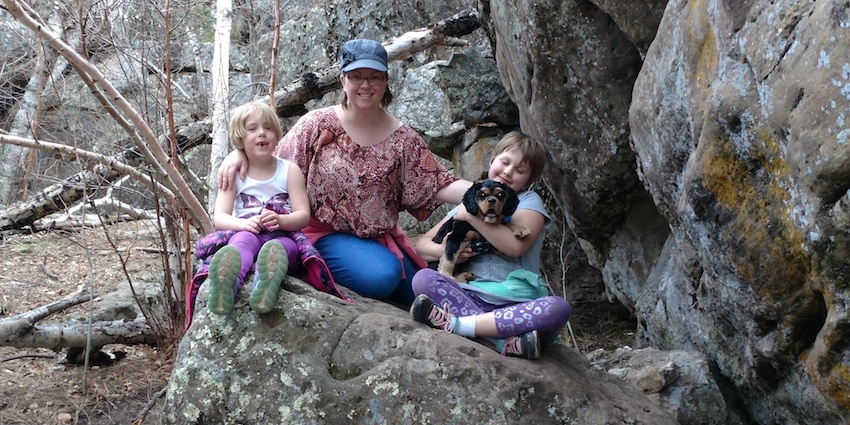 Aunts, cousins and Cosmo the dog enjoyed the recent spring-like day when Kerusso.com blogger Liz Sagaser took her family to the Rock Maze in South Dakota.