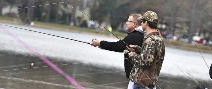 Tyler and his dad Steve Holben of Sylvania, Ohio, compete in the Toledo Trout Derby in 2016 in this photo by ToledoBlade.com. Tyler, who focuses his angling career primarily on bass fishing, already has many semi-pro tournament trophies under his belt. He will attend Adrian College in the fall and compete on their national-champion fishing team.