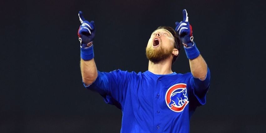 Cubs Player Ben Zobrist With World Series Trophy 