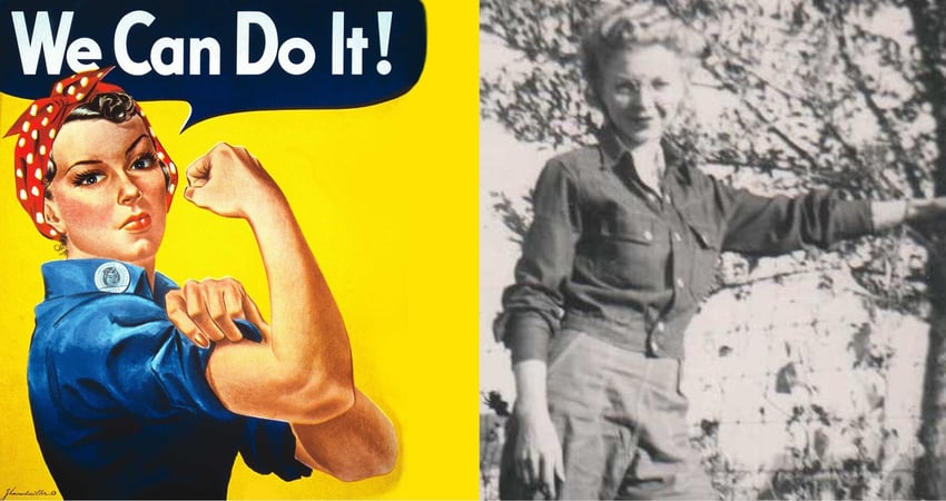 During World War II, Ann and her young husband moved from rural North Dakota to Seattle, Washington, where they both worked in factories to support the war effort. Ann was Rosie the Riveter in the flesh, circa 1942! 