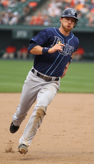 Ben Zobrist played with the Tampa Bay Rays from 2006-2014. Photo taken 2011 by Keith Allison from Owings Mills, USA [CC BY-SA 2.0, via Wikimedia Commons].